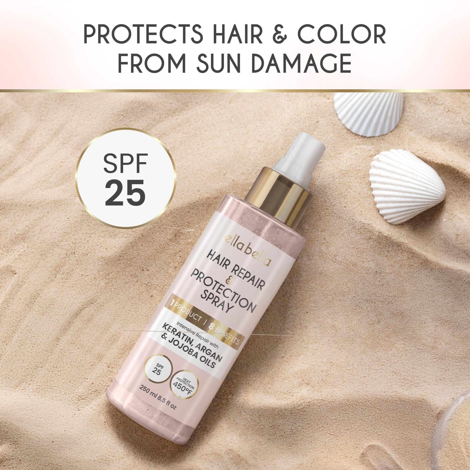 ELLA BELLA All-in-1 Heat Protectant Spray – UV Shield, Argan, Jojoba & Keratin