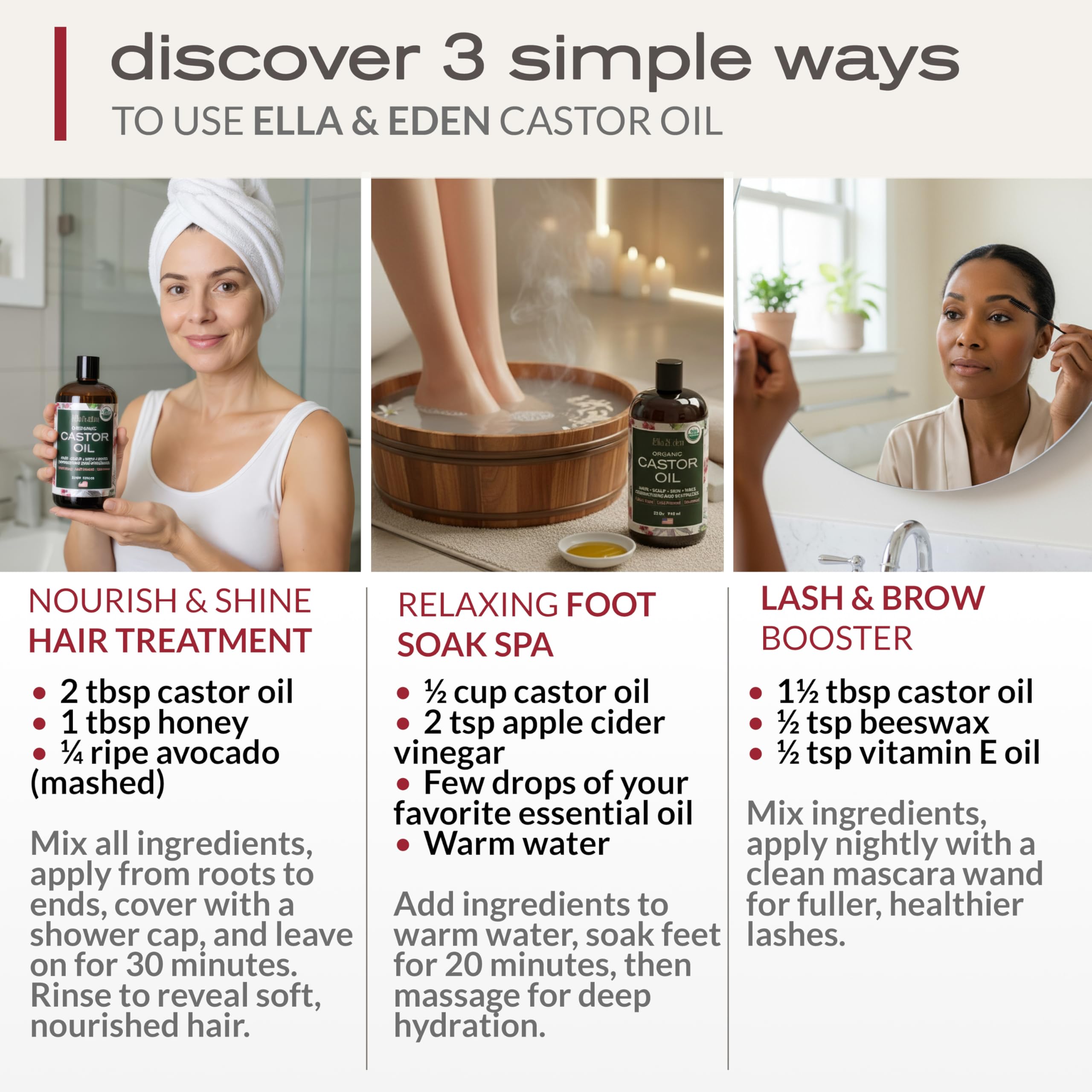Ella & Eden Organic Castor Oil 32oz — Cold-Pressed, Hexane-Free, USDA Certified