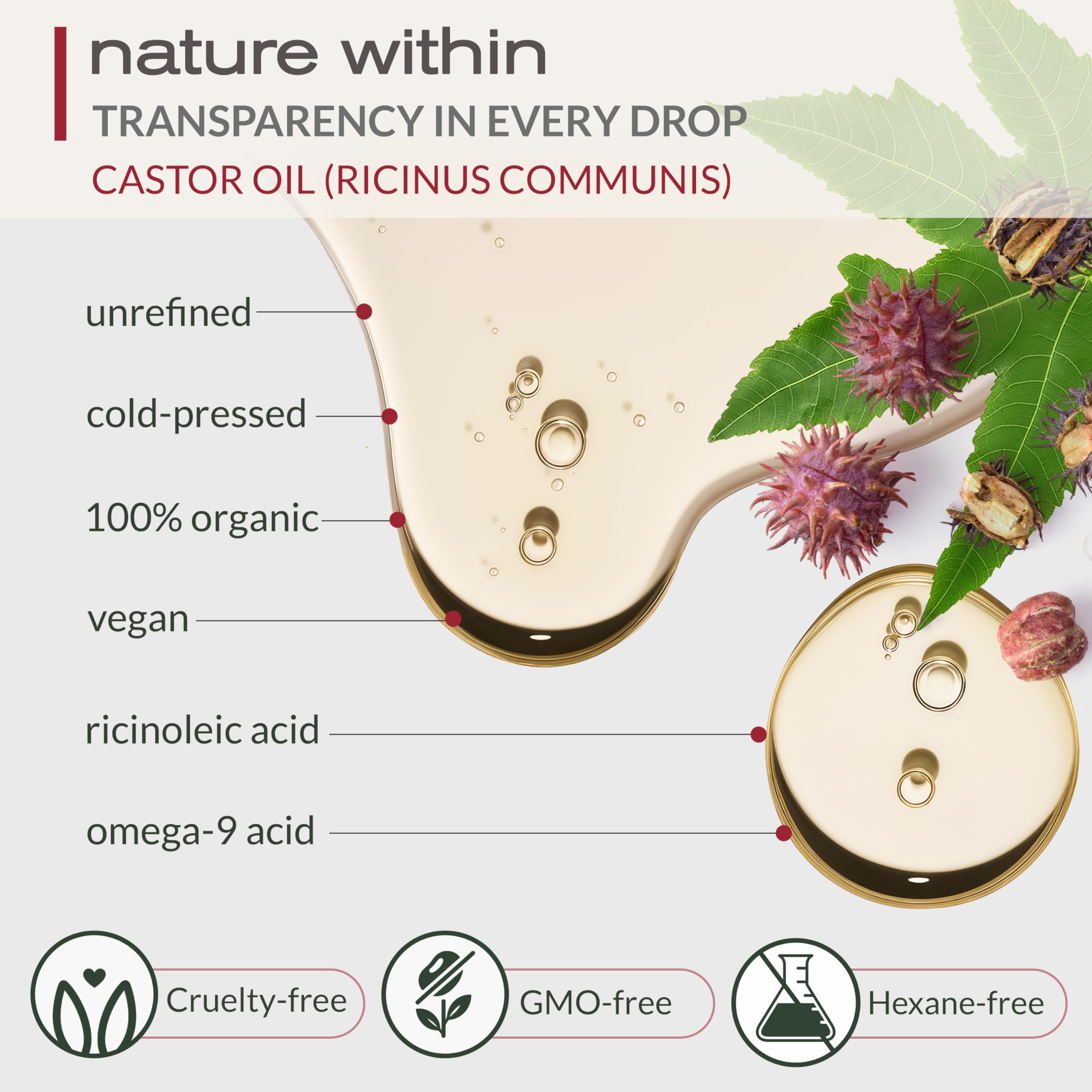 Ella & Eden Organic Castor Oil 32oz — Cold-Pressed, Hexane-Free, USDA Certified