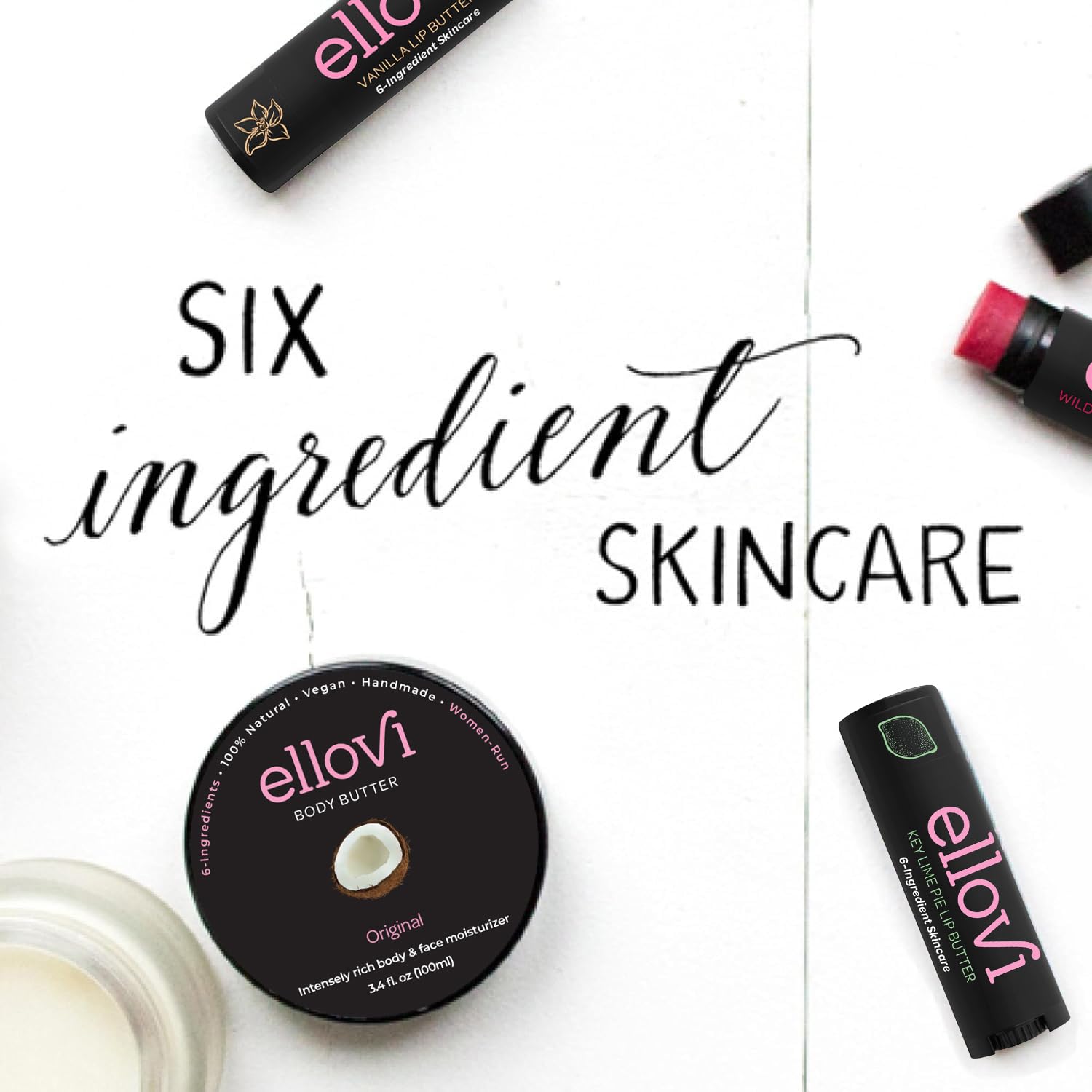 Ellovi Key Lime Lip Butter – 6-Ingredient Vegan Lip Balm for All-Day Hydration (3-Pack)