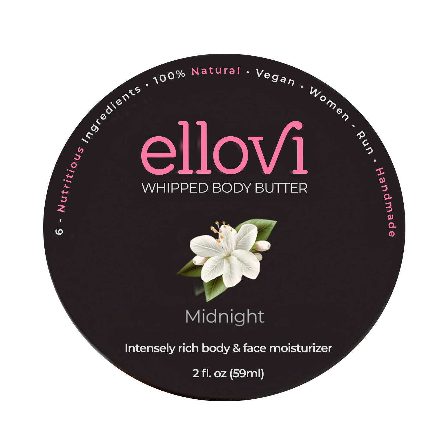 Ellovi Midnight All-Natural Whipped Body Butter | 2 oz | 6-Ingredient Vegan Moisturizer