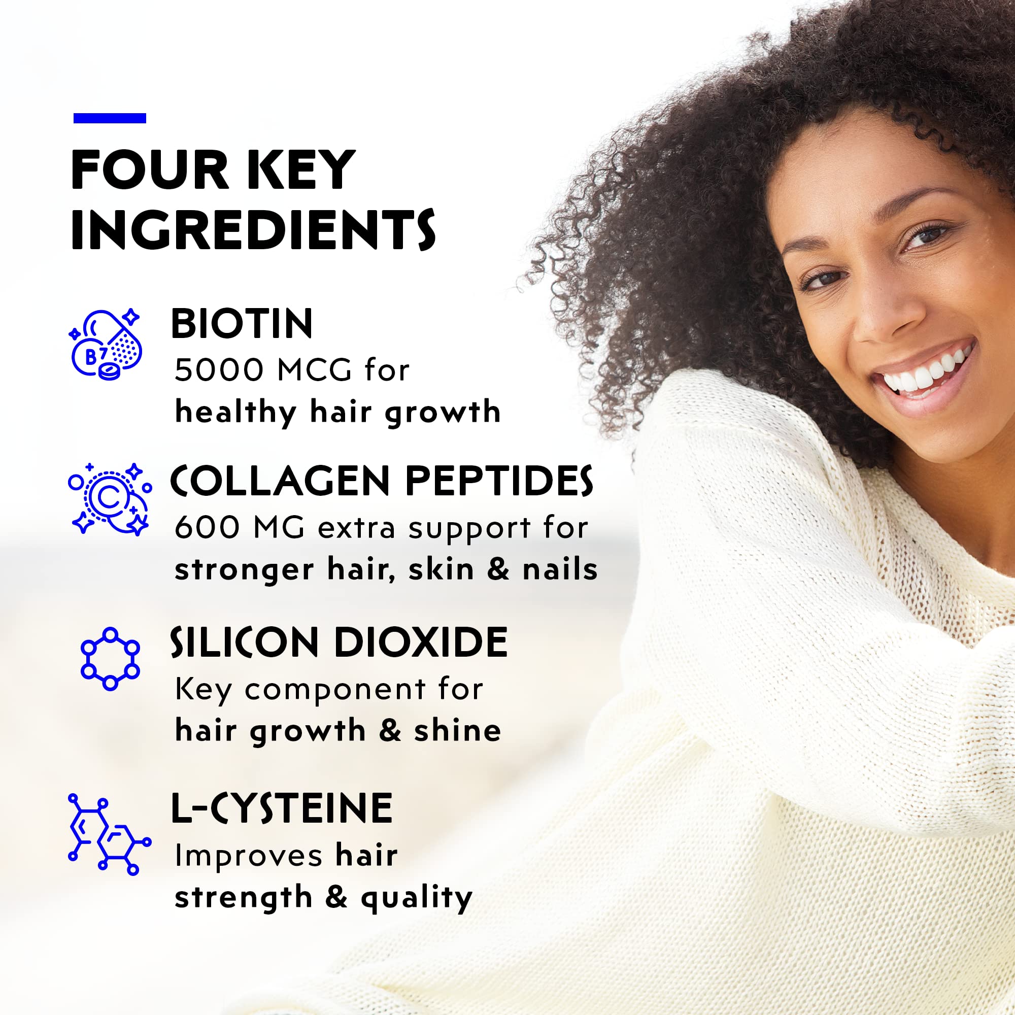 Elon R3 Hair Growth Supplement for Women – Biotin 5000 mcg, Collagen Peptides, Extended-Release (60 Tablets)