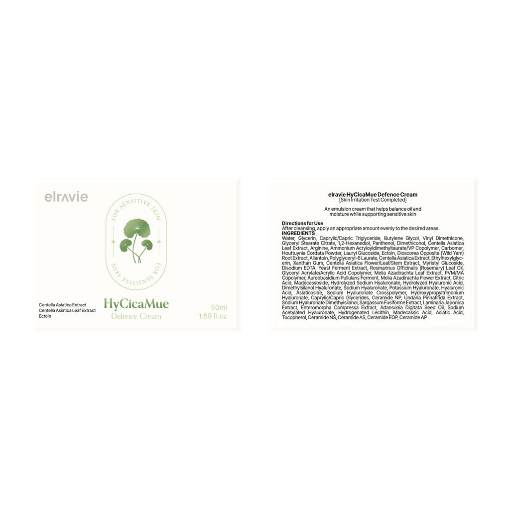 elravie HyCicaMue Defence Cream | Barrier Repair Moisturizer with Cica & Hyaluronic Acid | Korean Skincare