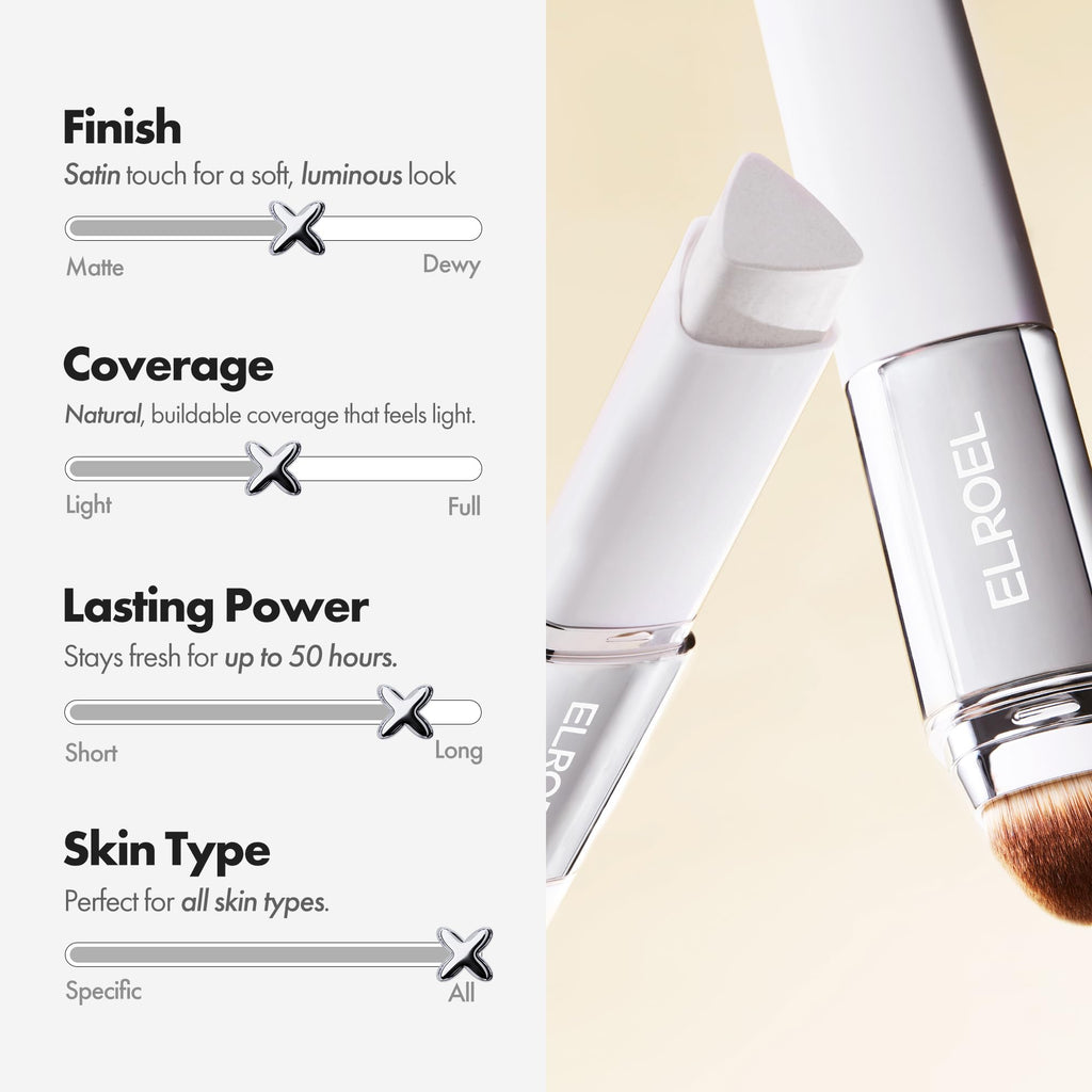ELROEL Blanc Cover Stick V White – Color-Changing Foundation with Volufiline | Dewy Buildable Coverage