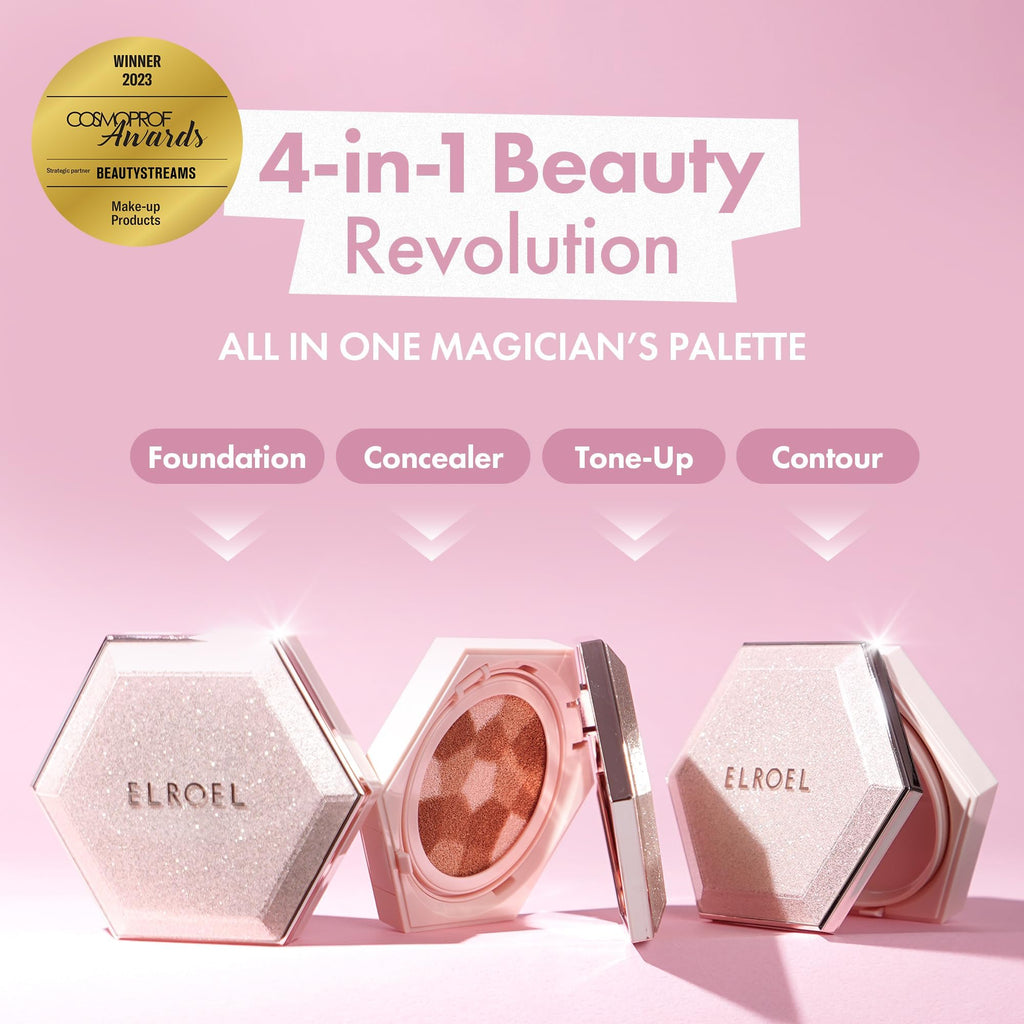 ELROEL Blending Cushion 4-in-1 Foundation with Italian Caviar, Collagen & Hyaluronic Acid – 12HR Hydration (#25 Medium Beige) 0.44 oz