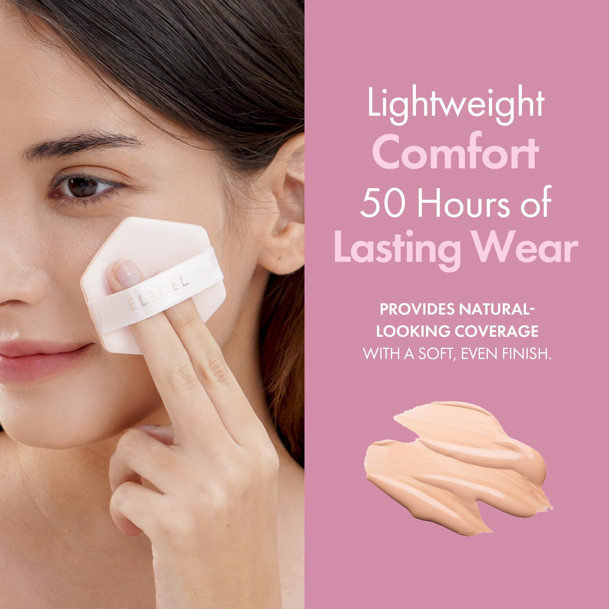 ELROEL Blending Cushion 4-in-1 Foundation with Italian Caviar, Collagen & Hyaluronic Acid – 12HR Hydration (#25 Medium Beige) 0.44 oz