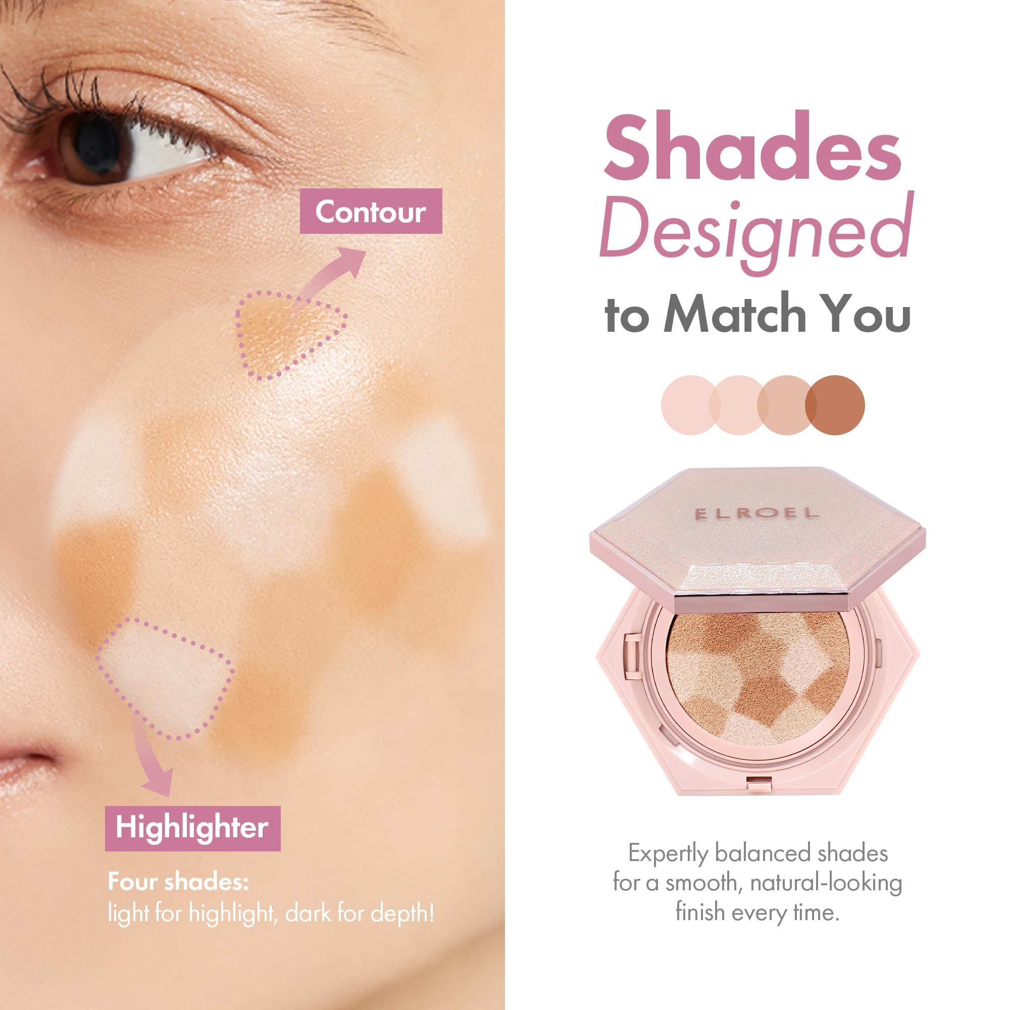 ELROEL Blending Cushion 4-in-1 Foundation with Italian Caviar, Collagen & Hyaluronic Acid – 12HR Hydration (#25 Medium Beige) 0.44 oz