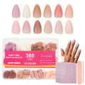 ELSAGIRL 12 Colors Short Almond Press-On Nails — 360 PCS with Adhesive Tabs | Glossy Jelly Nude Milky White