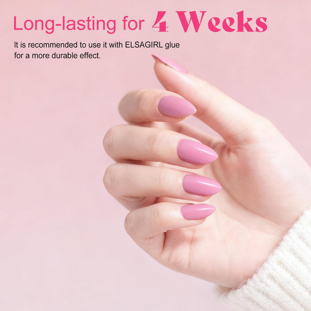 ELSAGIRL 12 Colors Short Almond Press-On Nails — 360 PCS with Adhesive Tabs | Glossy Jelly Nude Milky White