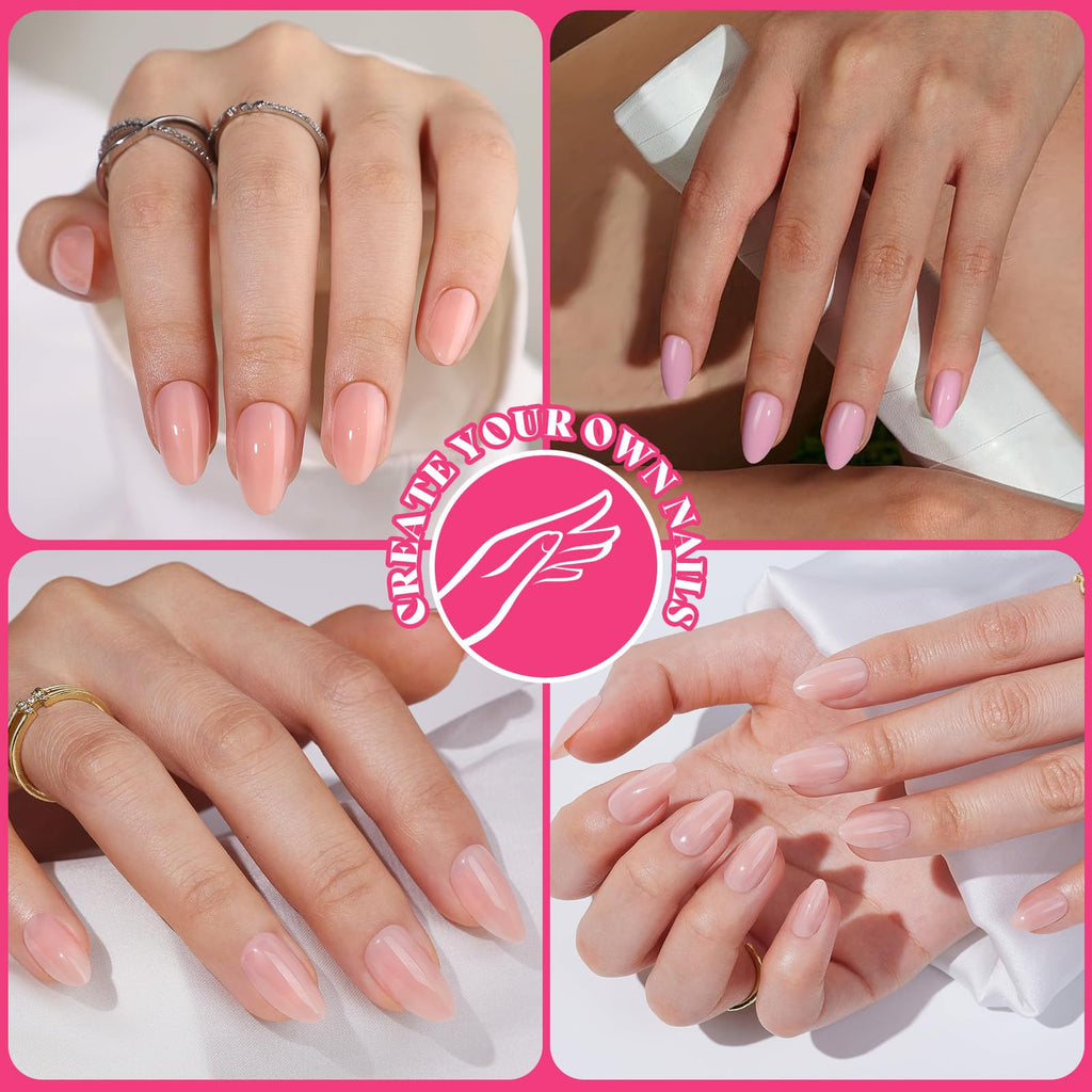 ELSAGIRL 12 Colors Short Almond Press-On Nails — 360 PCS with Adhesive Tabs | Glossy Jelly Nude Milky White