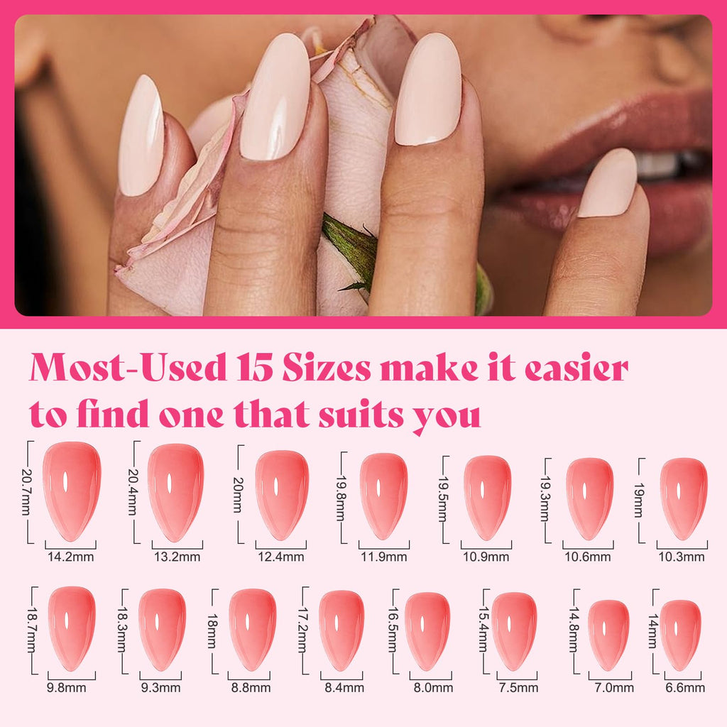 ELSAGIRL 12 Colors Short Almond Press-On Nails — 360 PCS with Adhesive Tabs | Glossy Jelly Nude Milky White