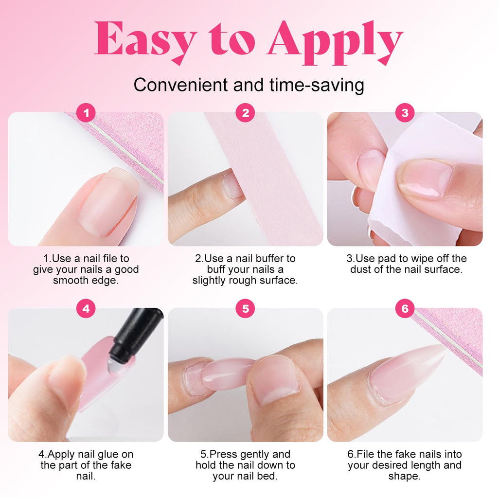 ELSAGIRL 12 Colors Short Almond Press-On Nails — 360 PCS with Adhesive Tabs | Glossy Jelly Nude Milky White