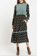 Louche Elsie Posy Patchwork Print Tiered Long Sleeve Midi Dress