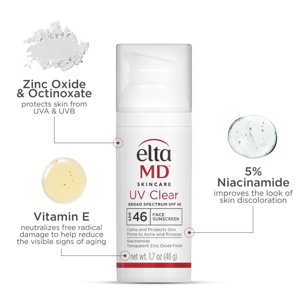EltaMD UV Clear SPF 46 Face Sunscreen — Oil-Free for Acne-Prone Skin | 1.7 oz Pump (Pack of 2)
