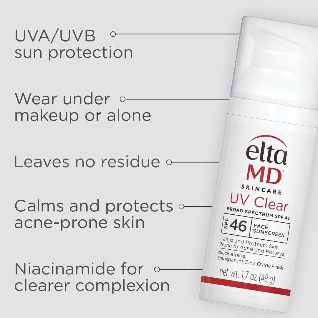 EltaMD UV Clear SPF 46 Face Sunscreen — Oil-Free for Acne-Prone Skin | 1.7 oz Pump (Pack of 2)