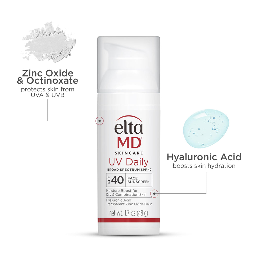EltaMD UV Daily SPF 40 Face Sunscreen Moisturizer with Zinc Oxide | Hydrating Mineral SPF for Dry Skin