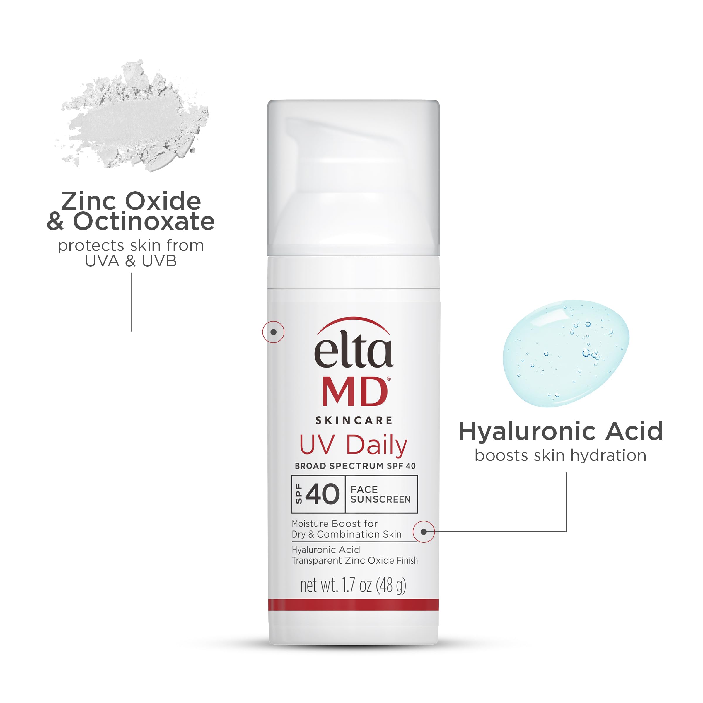 EltaMD UV Daily SPF 40 Face Sunscreen Moisturizer with Zinc Oxide | Hydrating Mineral SPF for Dry Skin