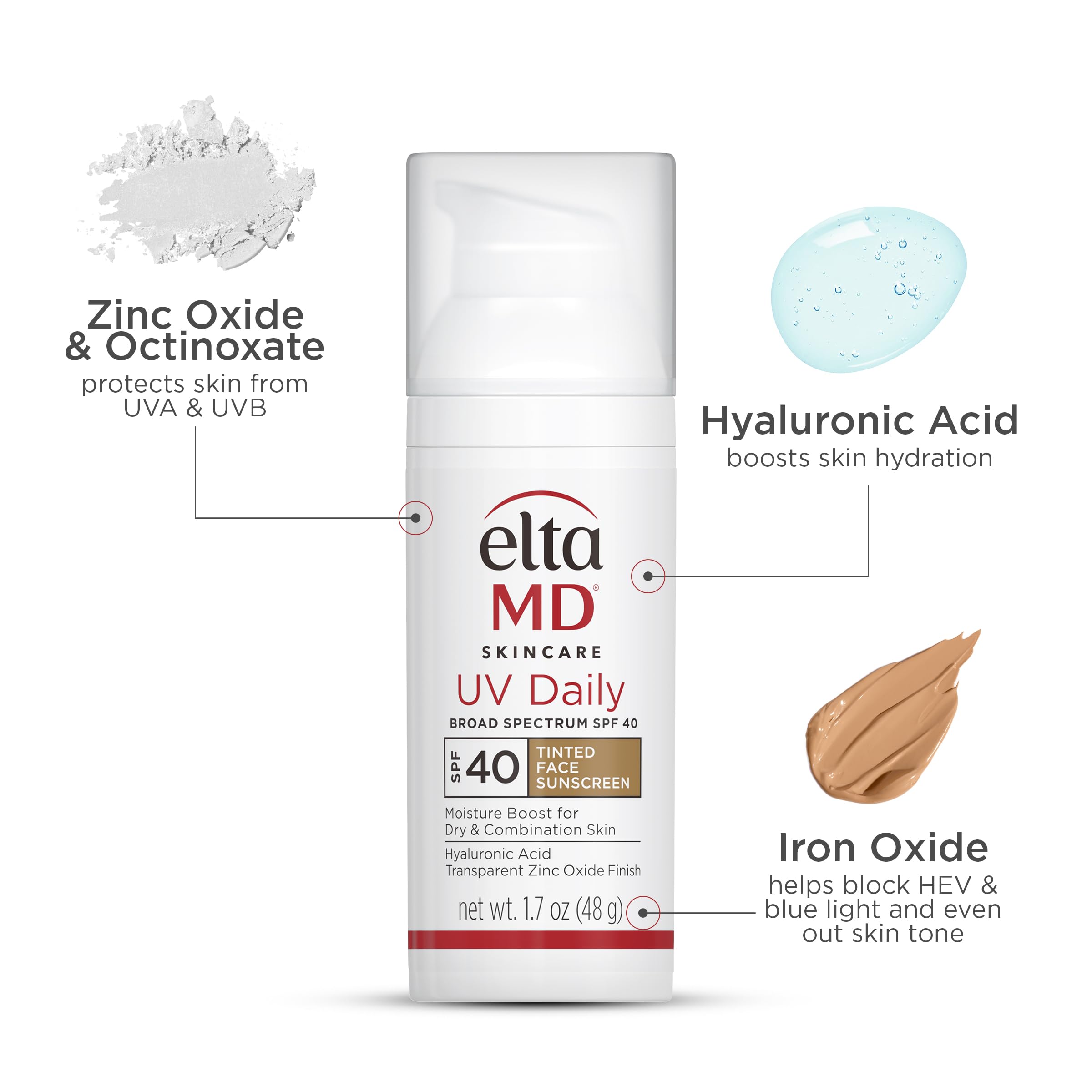 EltaMD UV Daily SPF 40 Tinted Face Sunscreen Moisturizer with Hyaluronic Acid – Hydrating, Sheer Tint (Pack of 2)