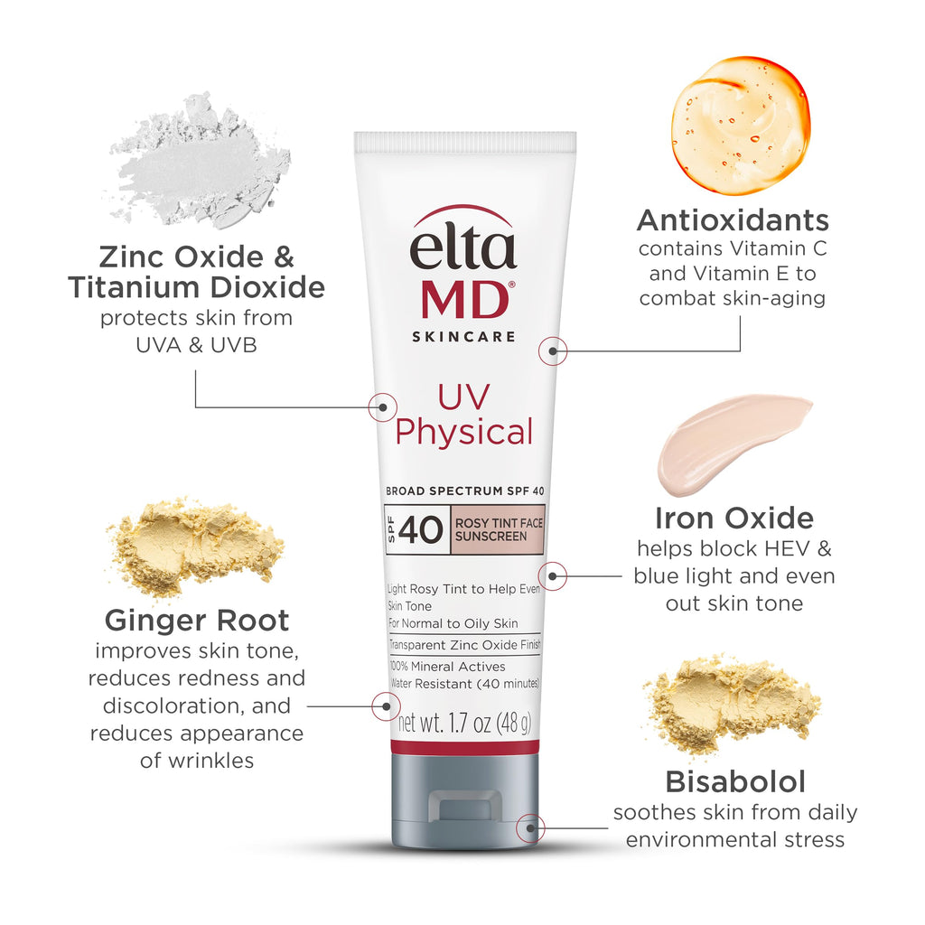 EltaMD UV Physical Rosy Tint SPF 40 – Mineral Sunscreen for Face | 1.7 oz