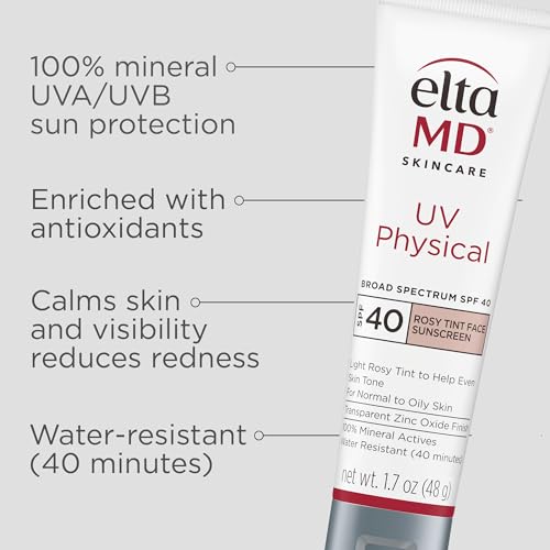 EltaMD UV Physical Rosy Tint SPF 40 – Mineral Sunscreen for Face | 1.7 oz