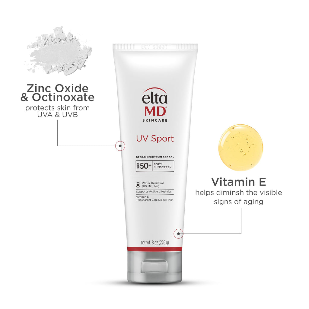 EltaMD UV Sport SPF 50 Sunscreen Lotion for Face & Body — Water- and Sweat-Resistant, Oil-Free, Zinc Oxide