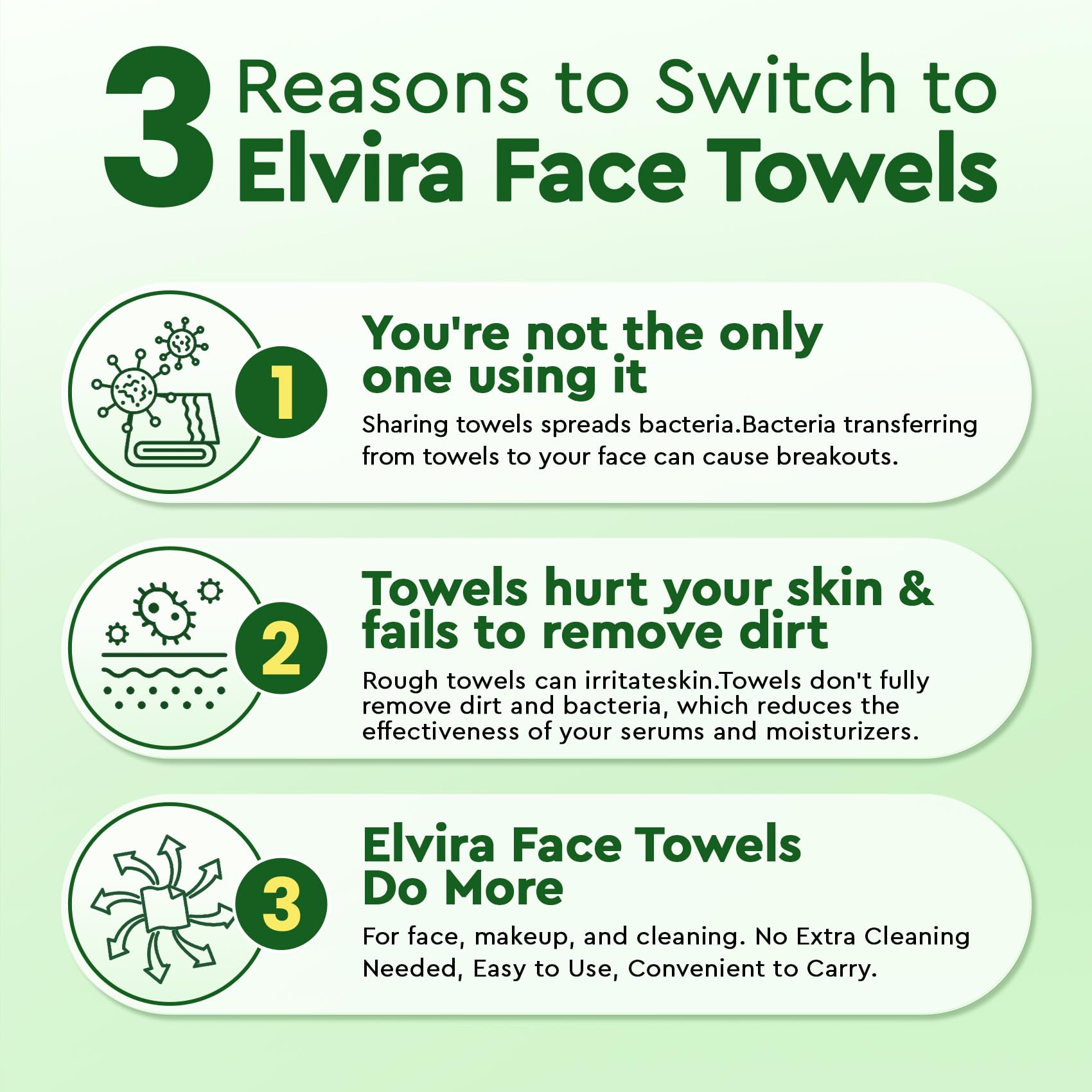 Elvira 200 Count 2-Pack Disposable Face Towels – Biodegradable, Ultra-Soft & Thick for Sensitive Skin