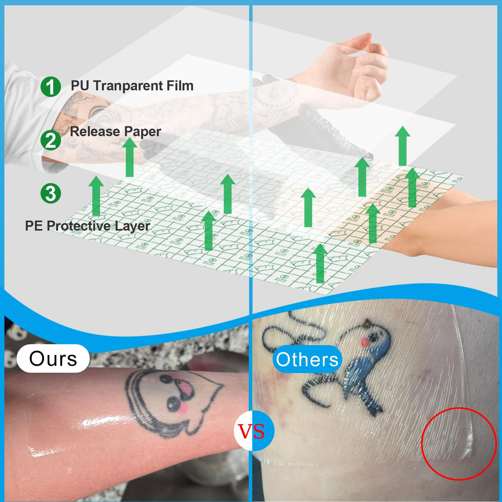 Emalla 9 Rolls Second Skin Tattoo Cover – Waterproof Breathable Aftercare Patch (2-inch, 4-inch, 6-inch x 2.2 yd)
