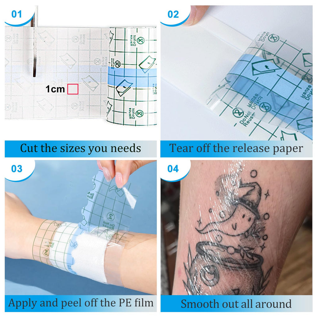 Emalla 9 Rolls Second Skin Tattoo Cover – Waterproof Breathable Aftercare Patch (2-inch, 4-inch, 6-inch x 2.2 yd)
