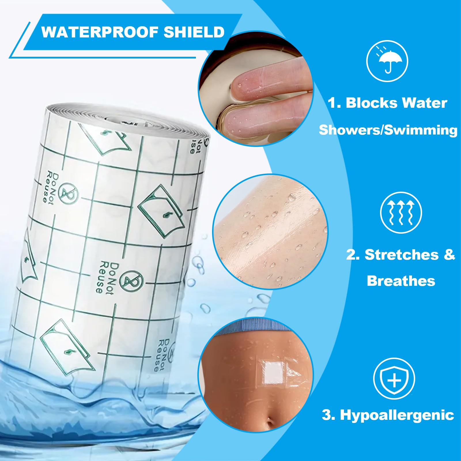 Emalla 9 Rolls Second Skin Tattoo Cover – Waterproof Breathable Aftercare Patch (2-inch, 4-inch, 6-inch x 2.2 yd)