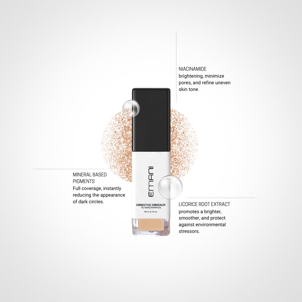 Emani HD Corrective Liquid Mineral Concealer – Full Coverage with Vitamin C & Hyaluronic Acid