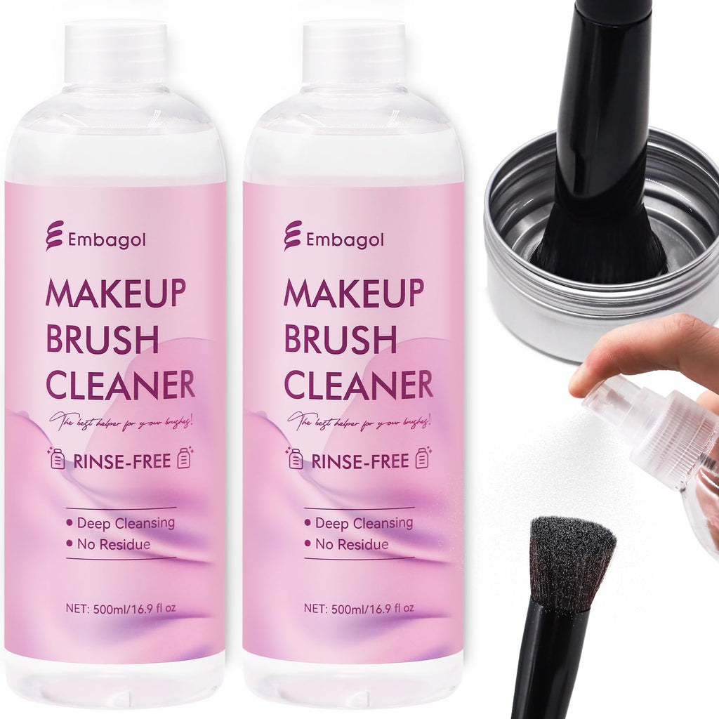 Embagol Makeup Brush Cleaner – Rinse-Free, Quick-Dry, Vegan & Cruelty-Free, 2-Pack (1000 ml / 33.8 fl oz)