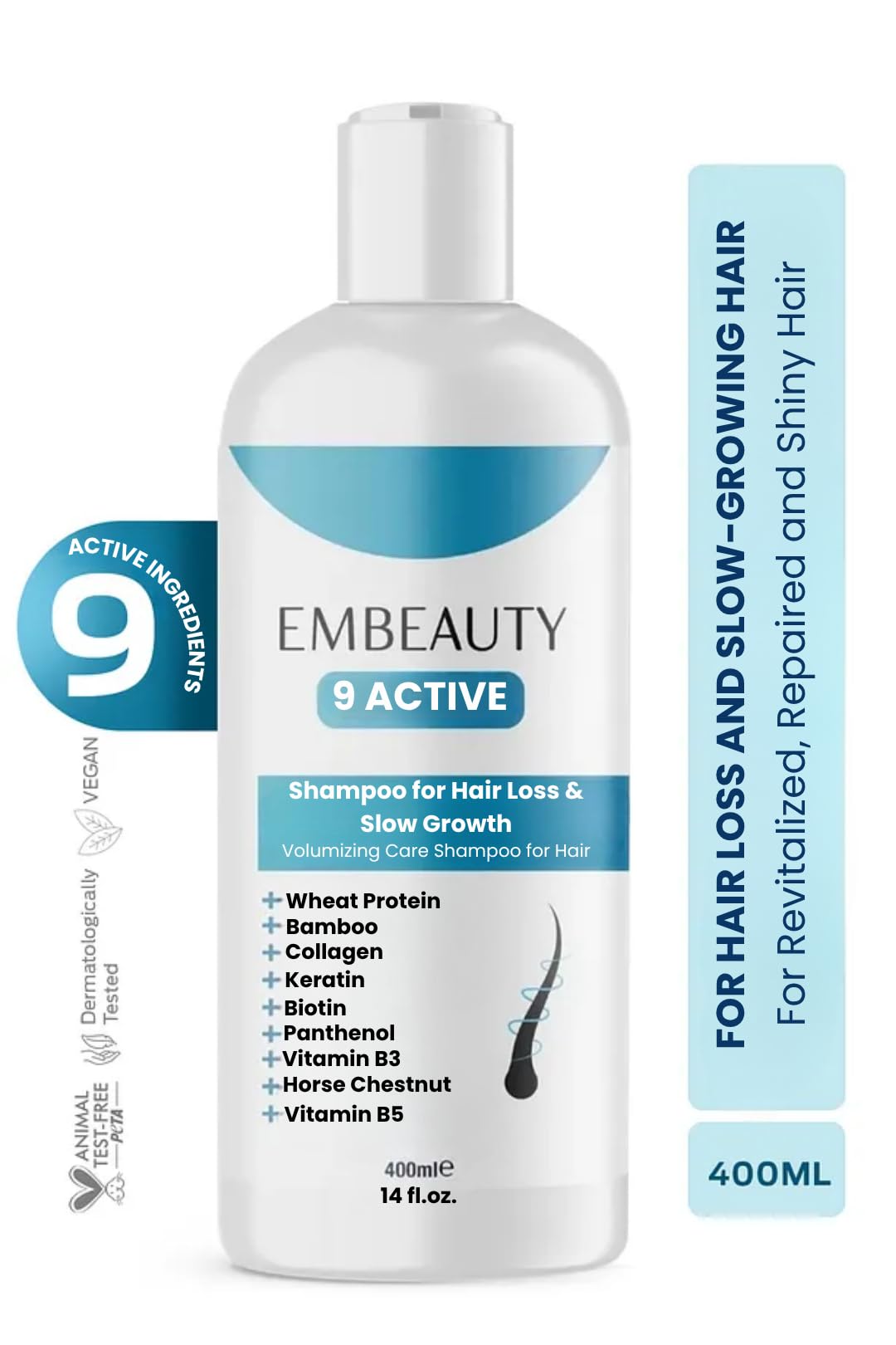 Embeauty Collagen & Keratin Strengthening Shampoo – Sulfate-Free, Paraben-Free, 400 ml