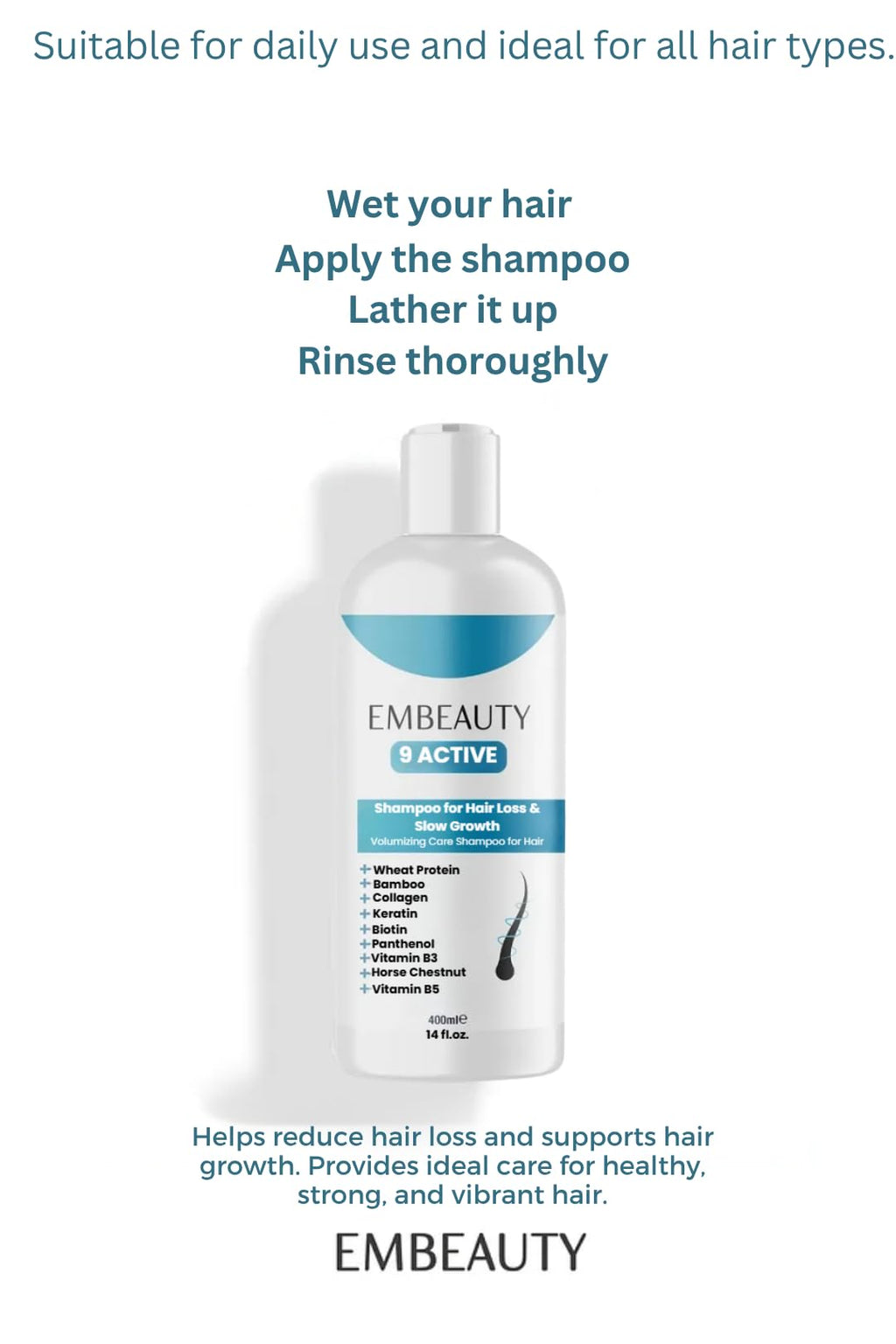 Embeauty Collagen & Keratin Strengthening Shampoo – Sulfate-Free, Paraben-Free, 400 ml