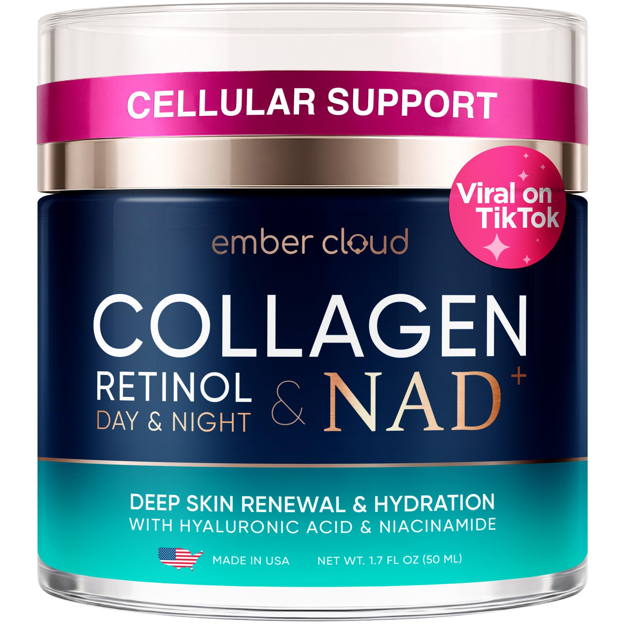 Ember Cloud Collagen NAD+ Cream – Day & Night Face Moisturizer with Retinol, Hyaluronic Acid & Niacinamide | Made in USA