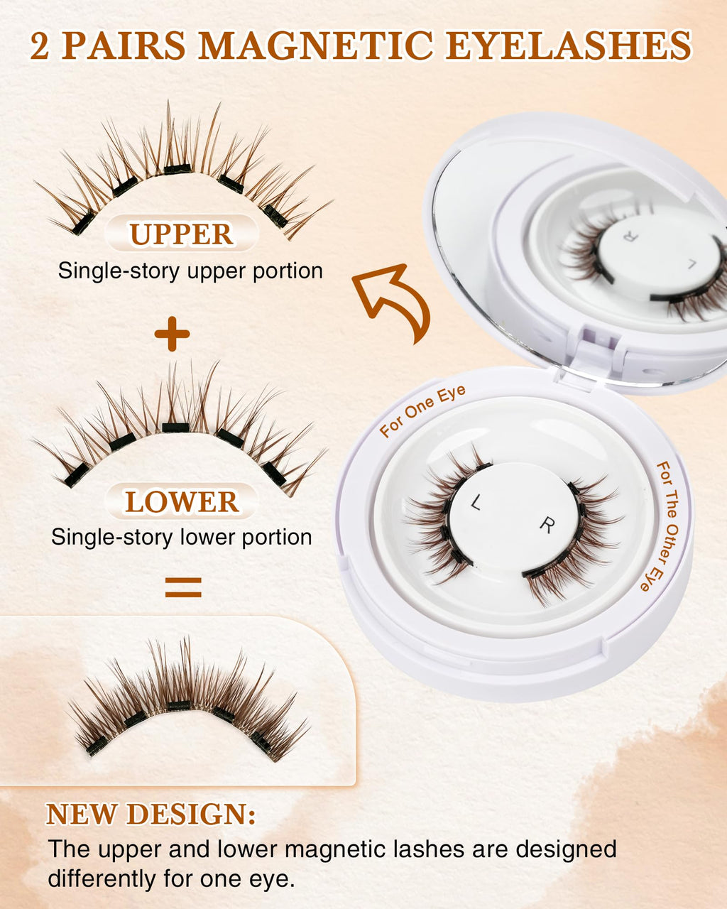 EMEDA Natural Look Magnetic Eyelashes Kit – 2 Pairs, Reusable, No Glue, Includes Applicator & Mirror