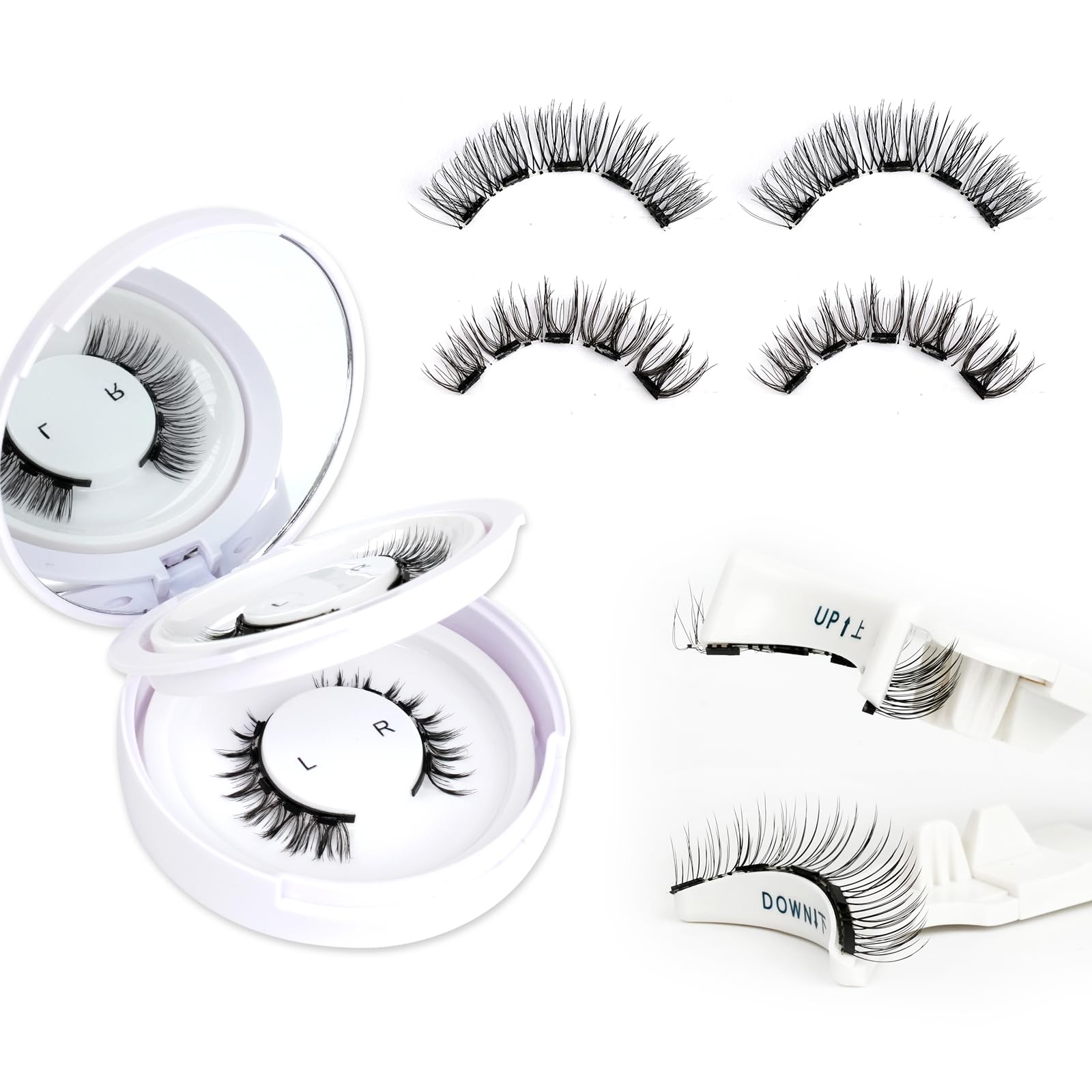EMEDA Natural Look Magnetic Eyelashes Kit – 2 Reusable Pairs with Applicator & Mirror | No Glue Needed