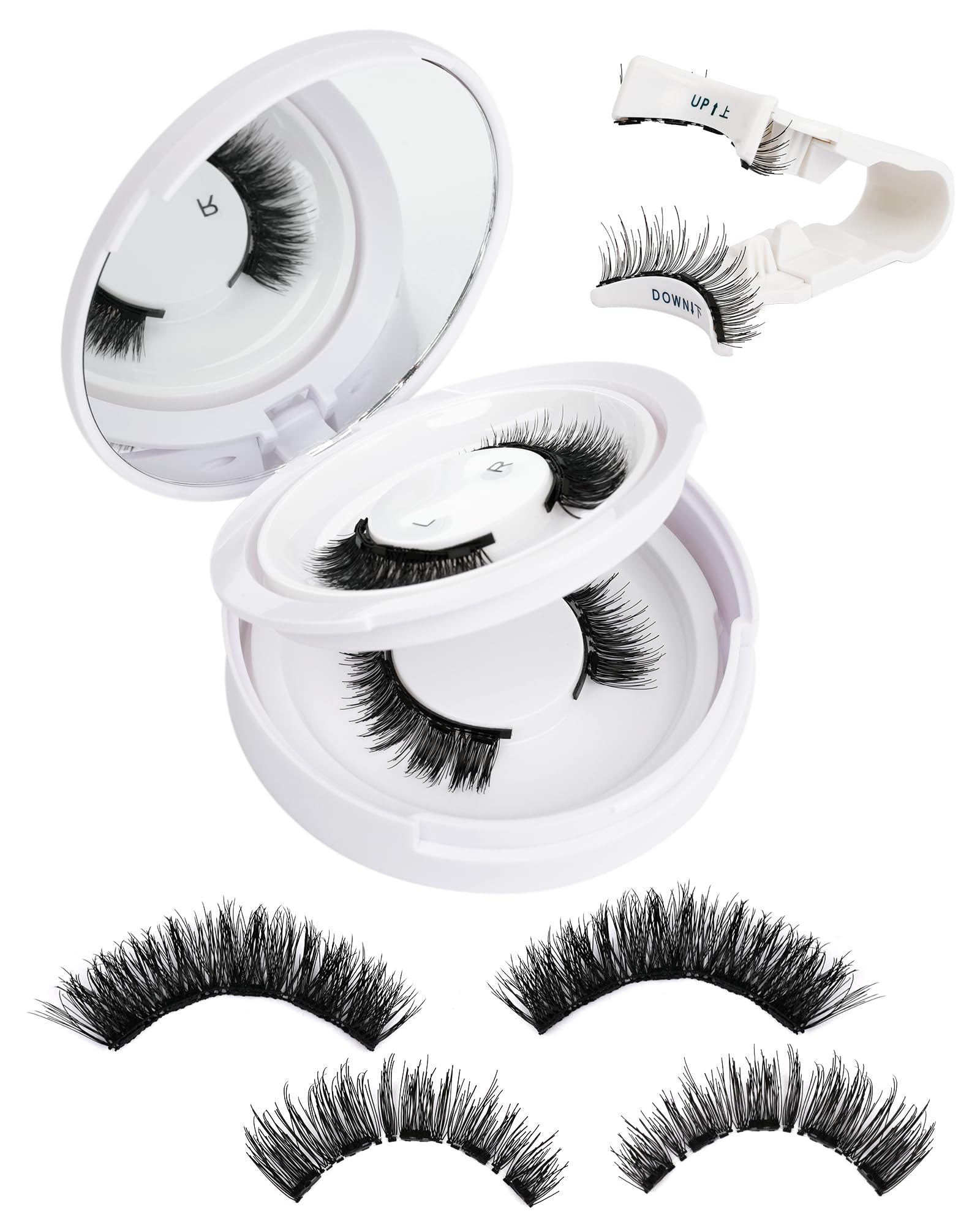 EMEDA Natural Look Magnetic Eyelashes Kit – 2 Pairs, Reusable, No Glue Needed, with Applicator & Mirror