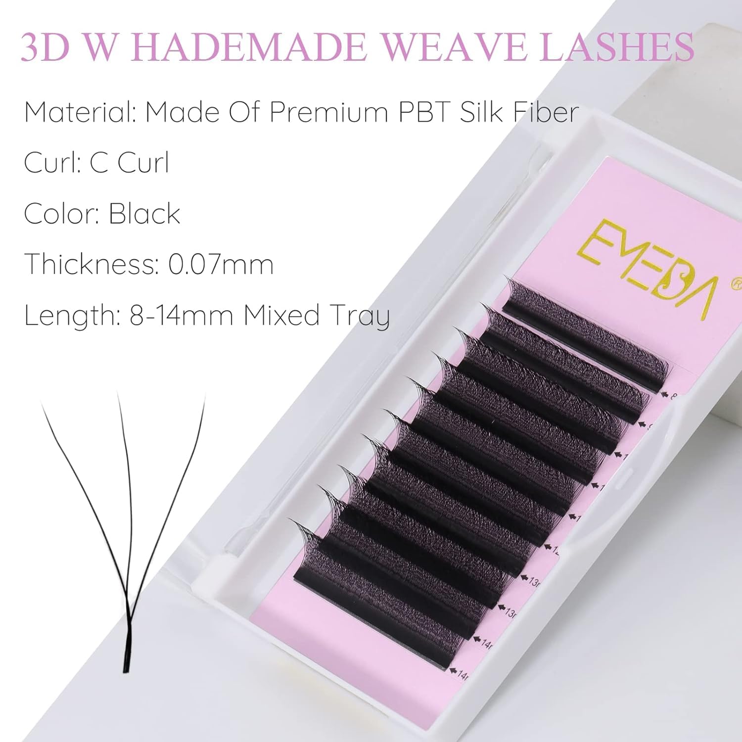 EMEDA W Lash Extensions C Curl .07mm 12mm – Premade 3D Volume Fans