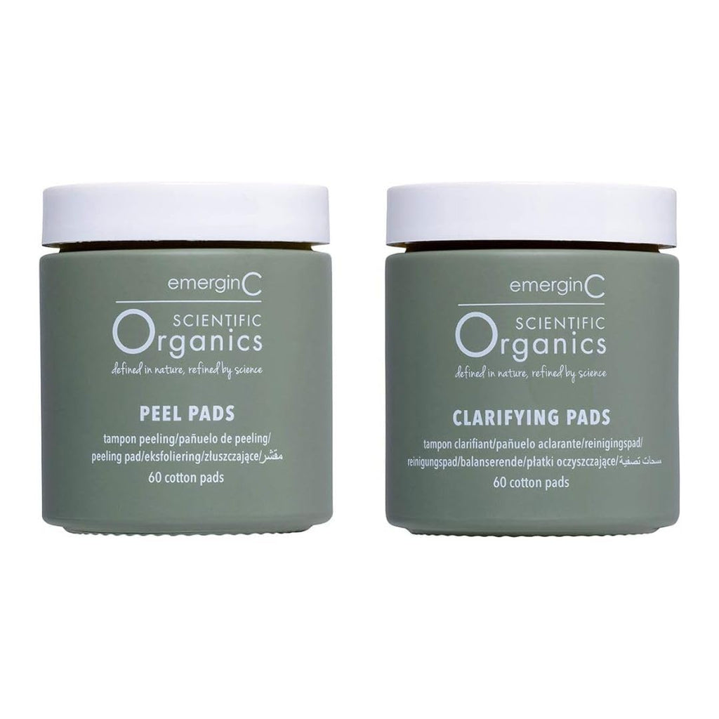 emerginC Scientific Organics At-Home Facial Peel + Clarifying Kit – Exfoliating Peel Pads (60 Treatments)