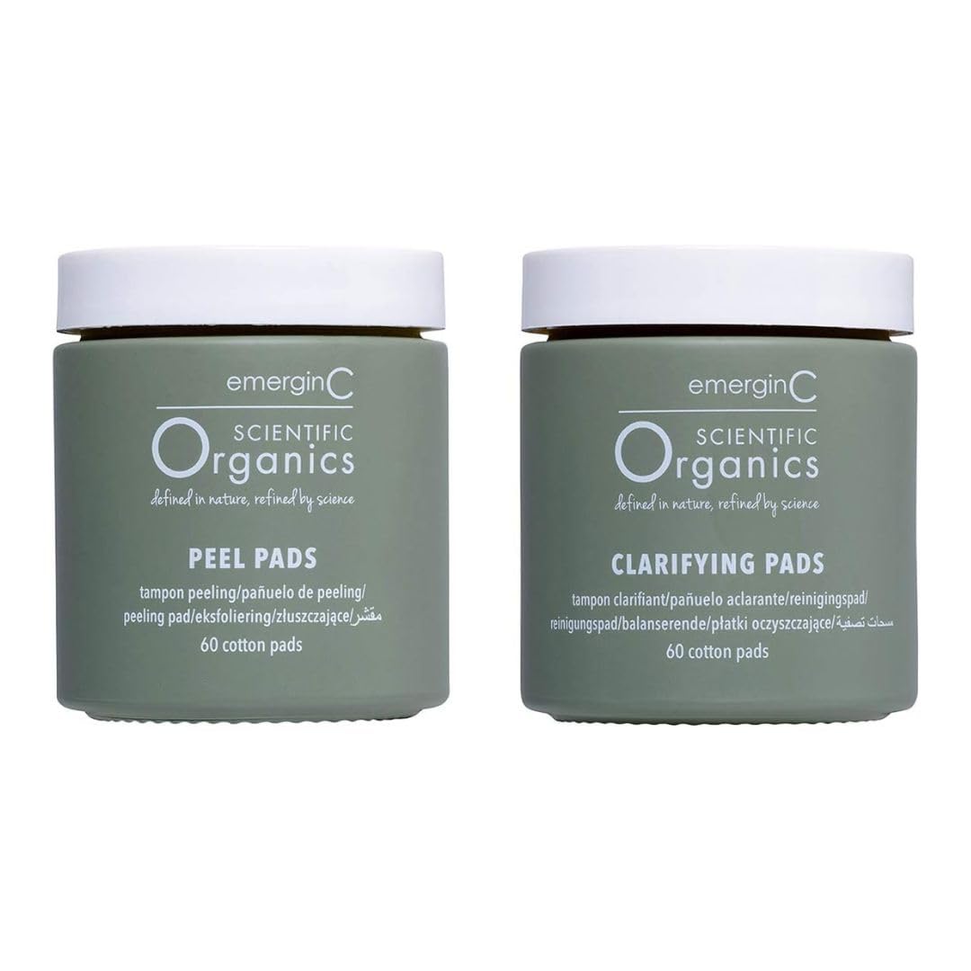 emerginC Scientific Organics At-Home Facial Peel + Clarifying Kit – Exfoliating Peel Pads (60 Treatments)