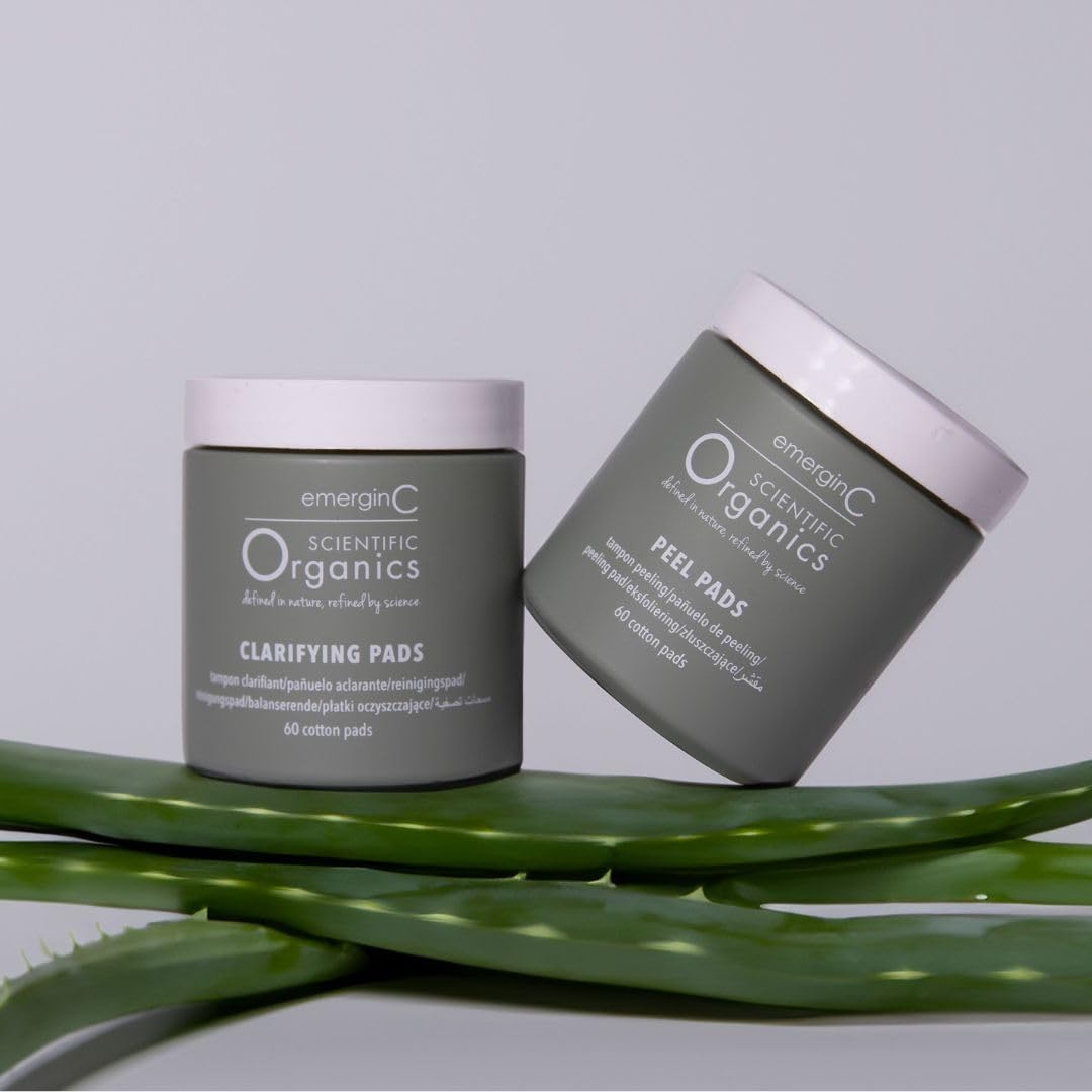emerginC Scientific Organics At-Home Facial Peel + Clarifying Kit – Exfoliating Peel Pads (60 Treatments)
