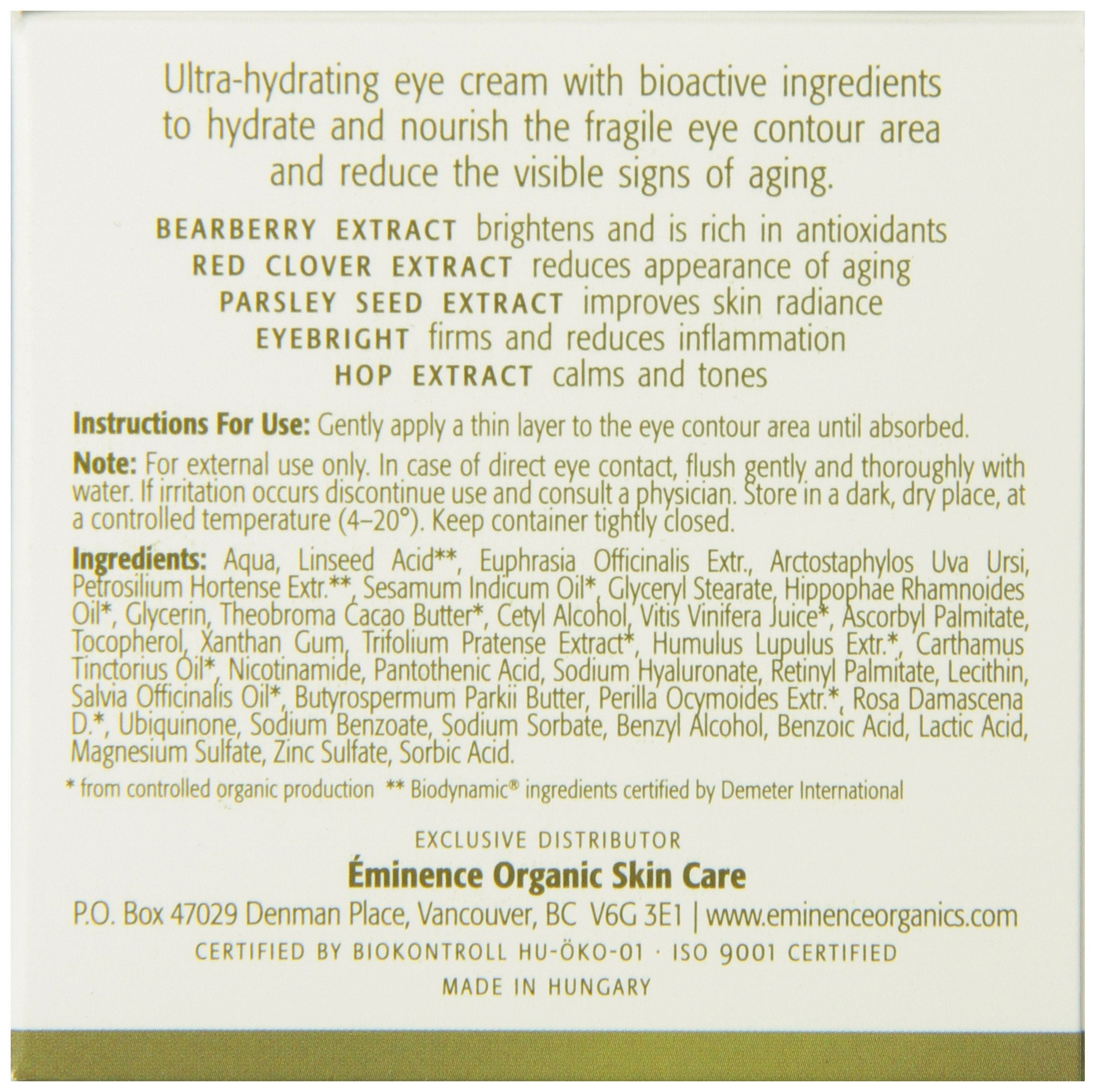 Eminence Organic Skincare Bearberry Eye Repair Cream 0.5 oz | Nourishing Under-Eye Care