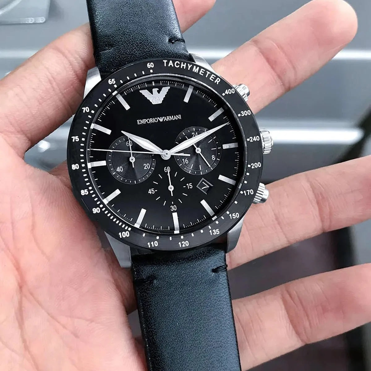 Emporio Armani AR11243 Mario Men's Silver & Black Watch