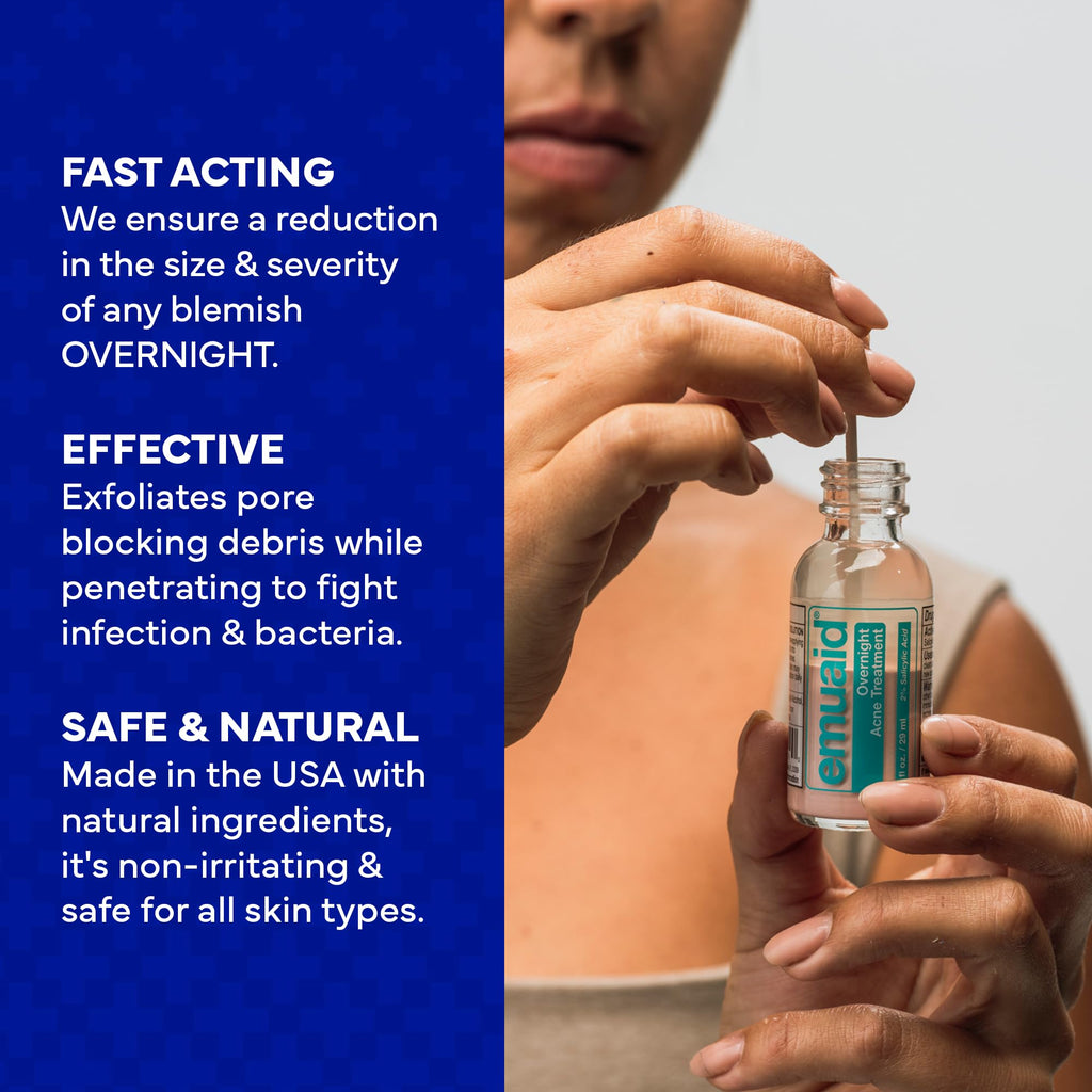 EMUAID Overnight Acne Treatment – Fast-Acting Acne Solution with Salicylic Acid & Organic Sulfur, 1oz