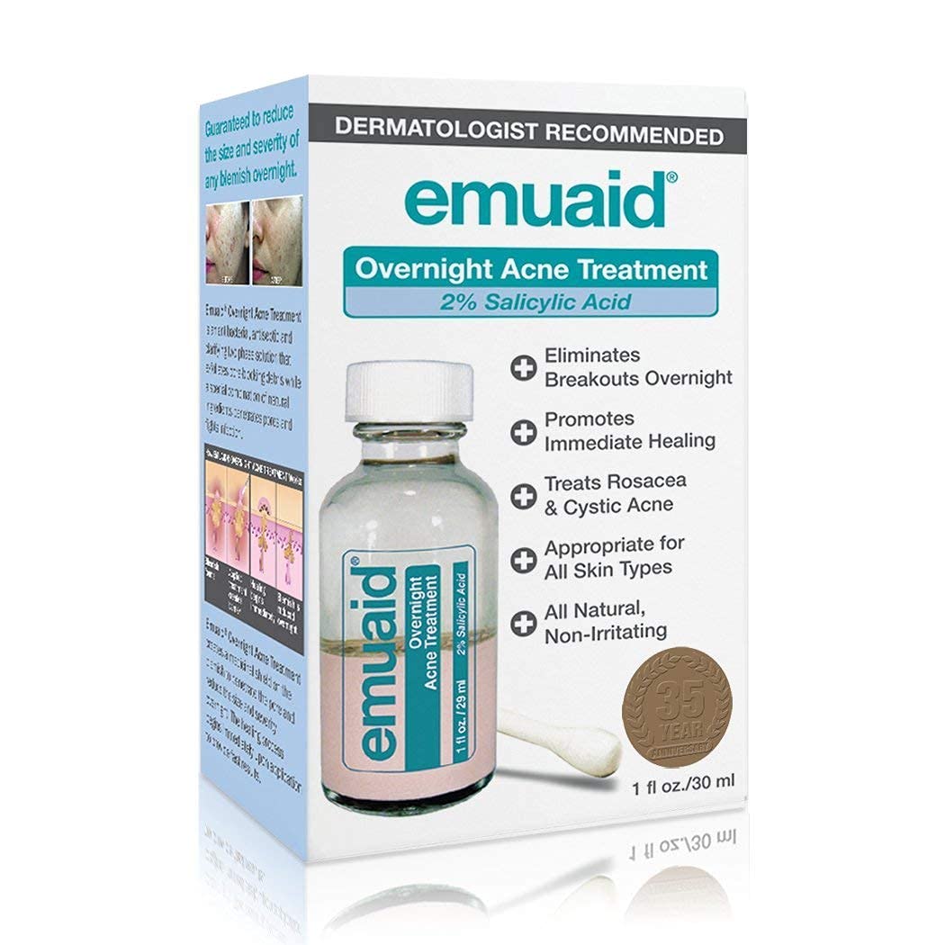 EMUAID Overnight Acne Treatment – Fast-Acting Acne Solution with Salicylic Acid & Organic Sulfur, 1oz