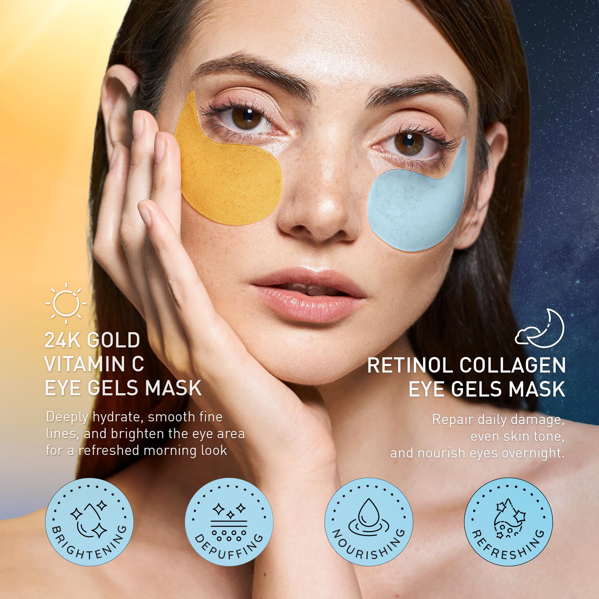 Enaskin Naturals Under Eye Patches Kit – 120 Pcs Retinol & 24K Gold Gel Masks (2 Pack) for Day & Night Use