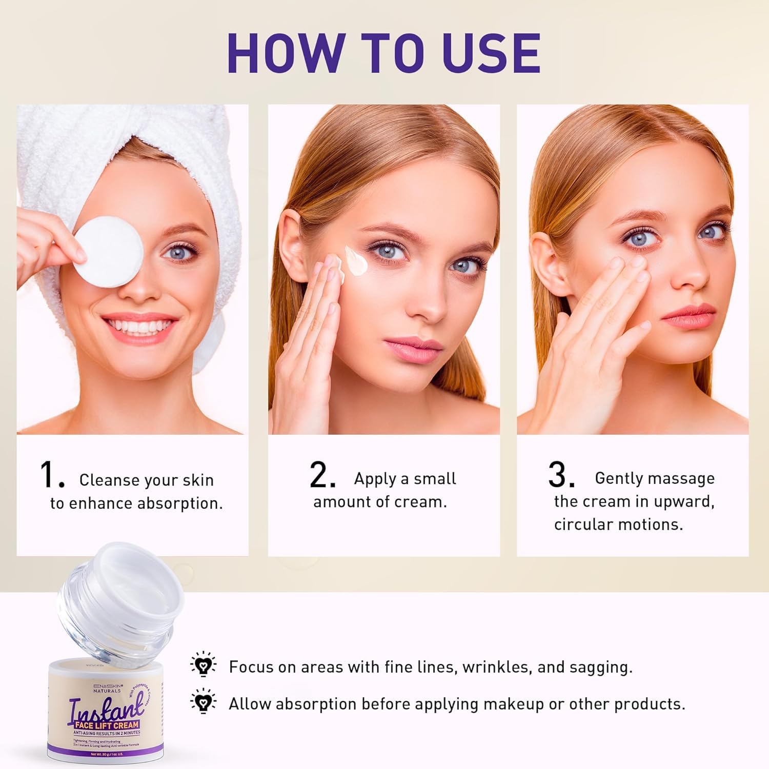 Enaskin Naturals Instant Face Tightener Cream | Quick Lift for Fine Lines