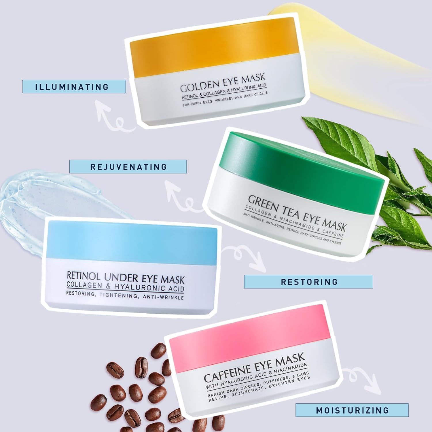 Enaskin Naturals Under Eye Patches Kit – 120 Pcs Retinol & 24K Gold Gel Masks (2 Pack) for Day & Night Use