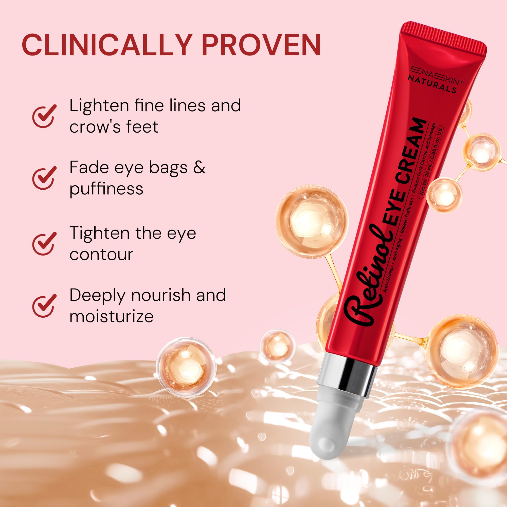 Enaskin Naturals Retinol Eye Cream – Anti-Aging Eye Tightener, Dark Circles & Puffiness, 0.85 fl oz