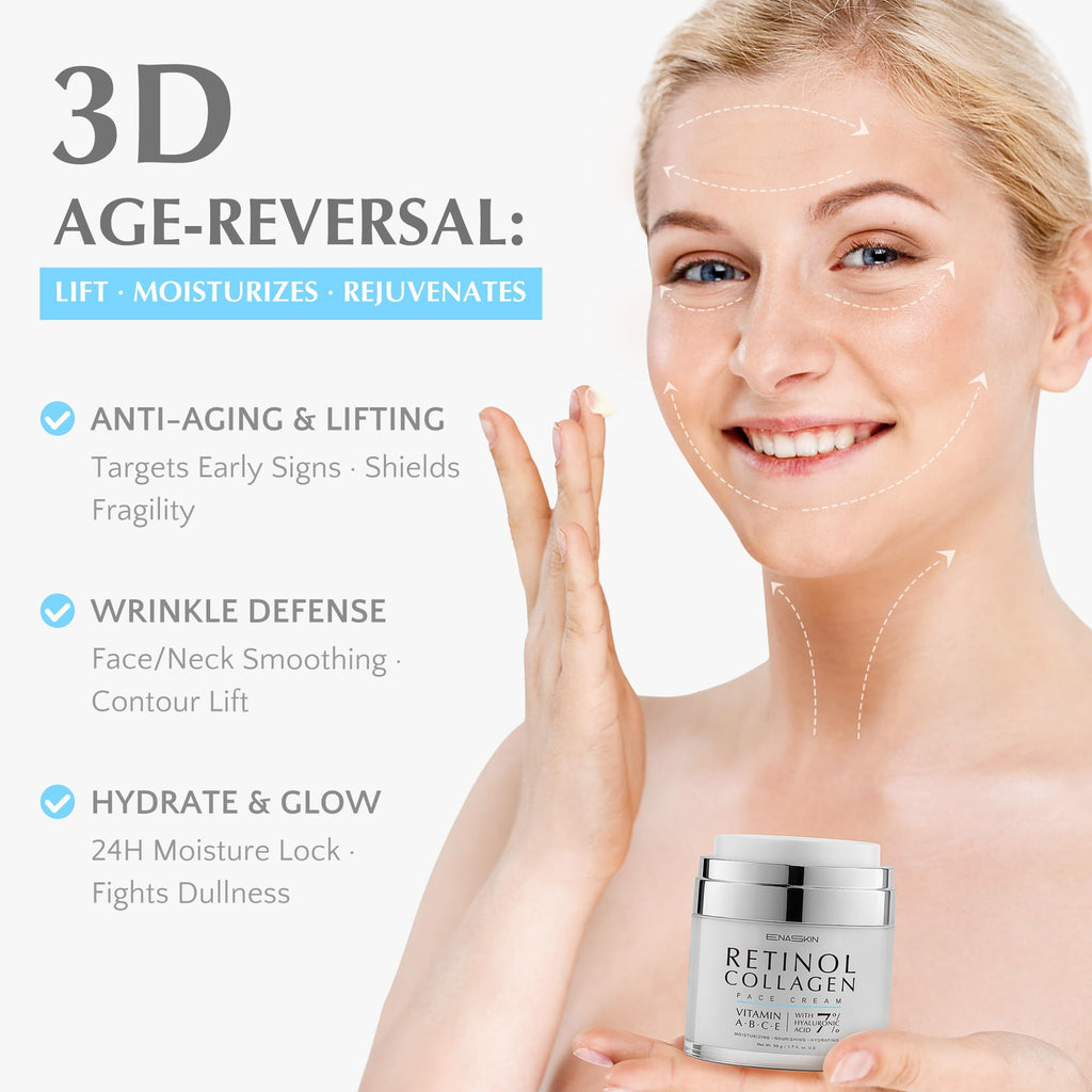 EnaSkin Retinol Collagen Face Cream – 2% Retinol, 7% Hyaluronic Acid, Day/Night Anti-Aging Moisturizer, 1.7 oz